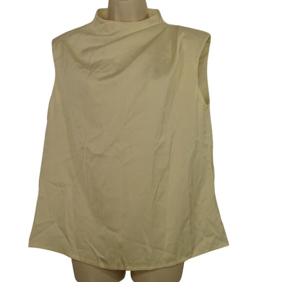 Shein Sleeveless Pleated Mock High Neck Top Women Size L 8 10 Tan Zipper Closure - Picture 1 of 8
